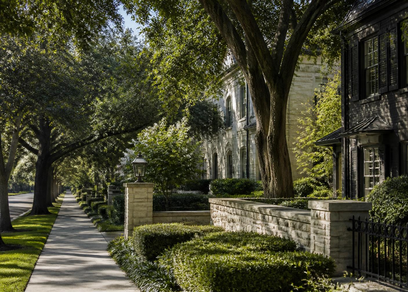 Quiet tree-lined residential street in an established neighborhood
